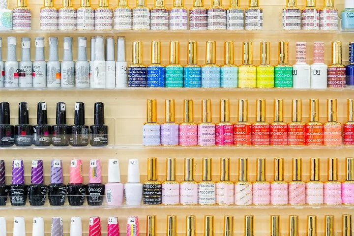 Wall of gel polish colours